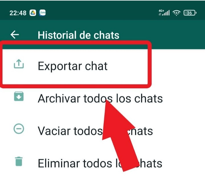Elegir exportar chat-Cómo Pasar Whatsapp De Android A Iphone